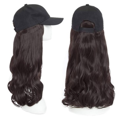 Adjustable Black Baseball Cap with Synthetic Hair Hats with Hair Attached for Women Cosplay or Daily Party